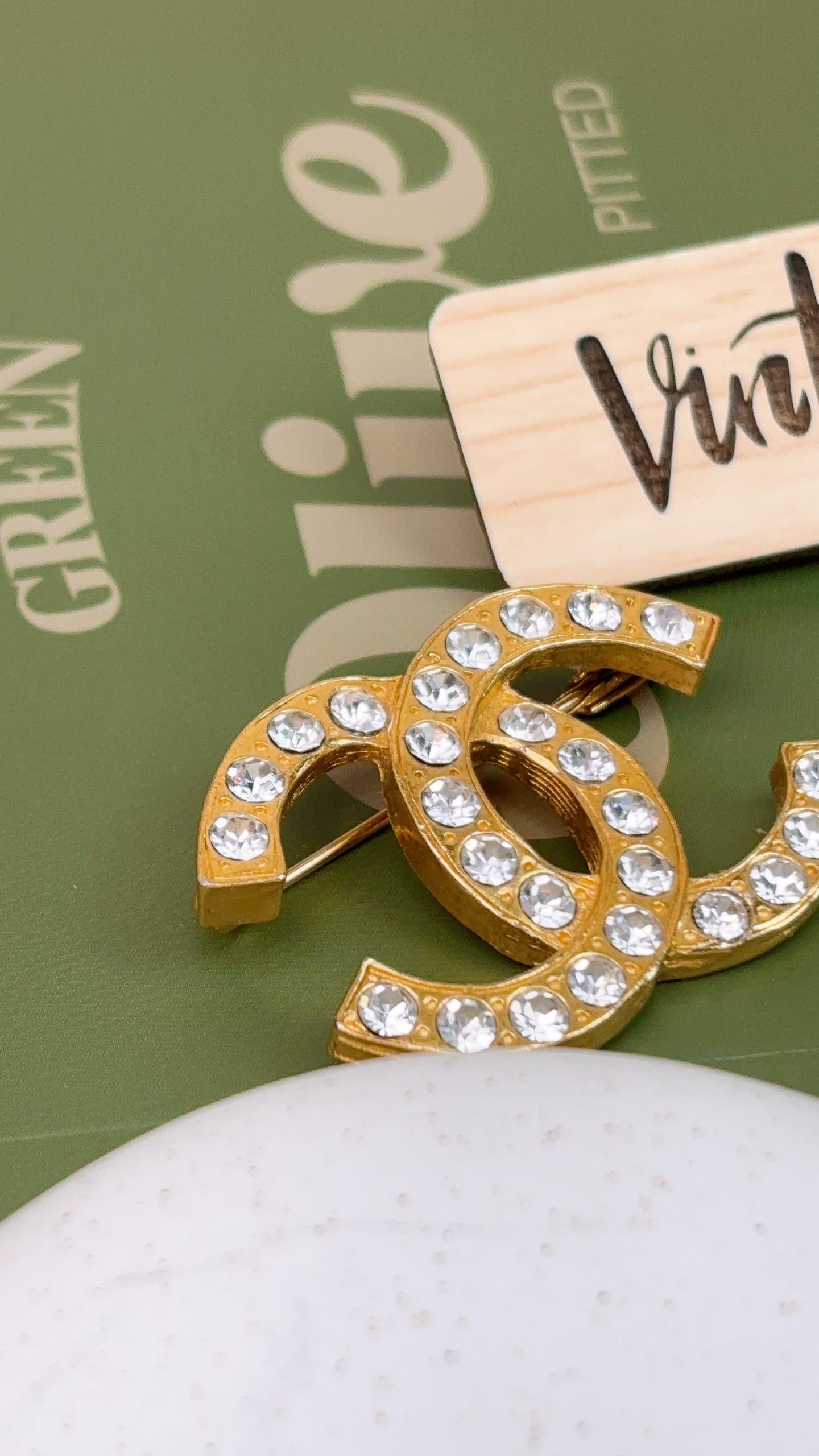 Chanel Gold Vintage Rhinestones Brooch