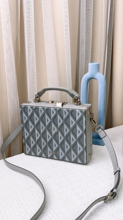 Dior Grey CD Diamond Print Lock Briefcase Bag