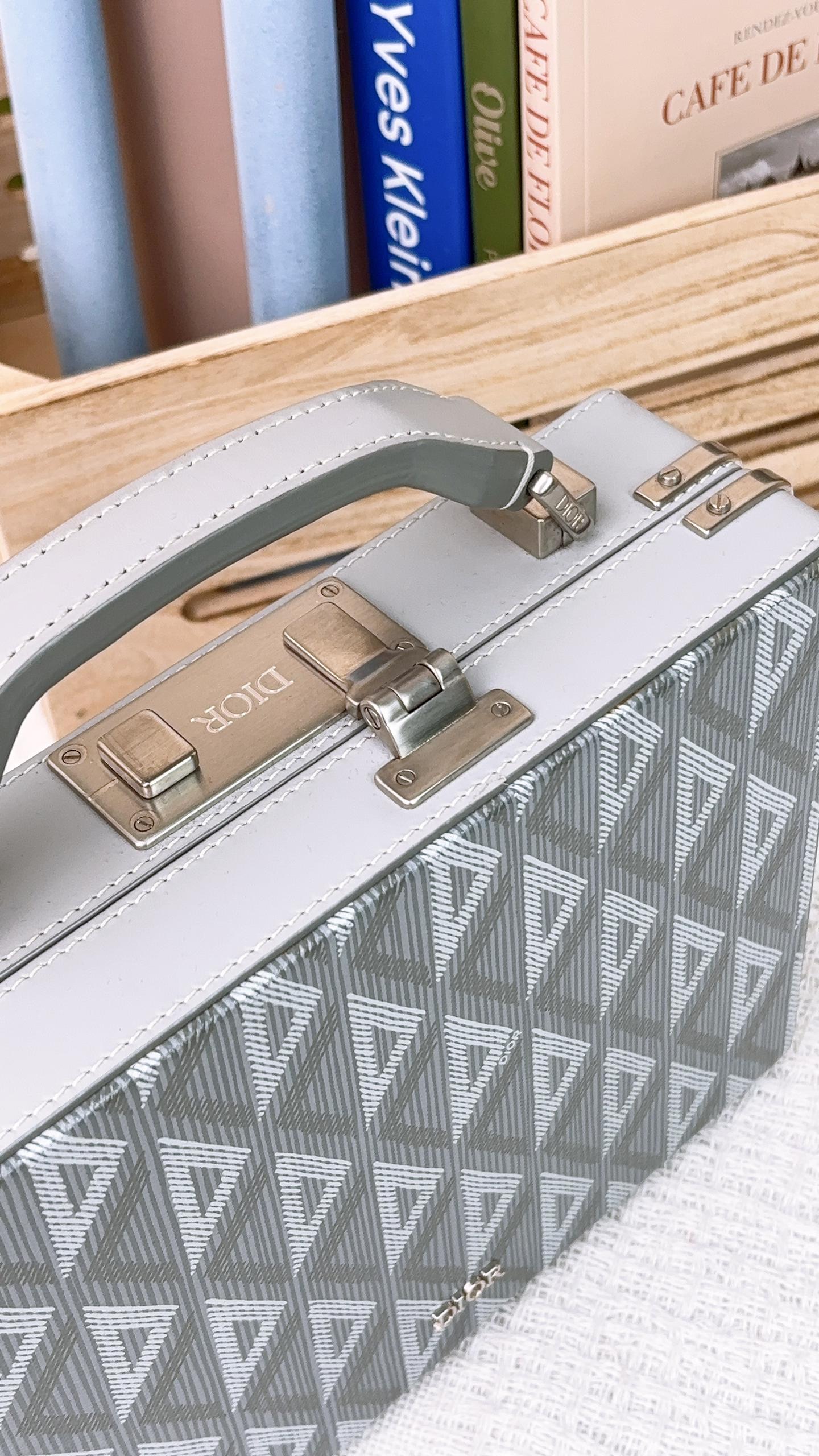 Dior Grey CD Diamond Print Lock Briefcase Bag