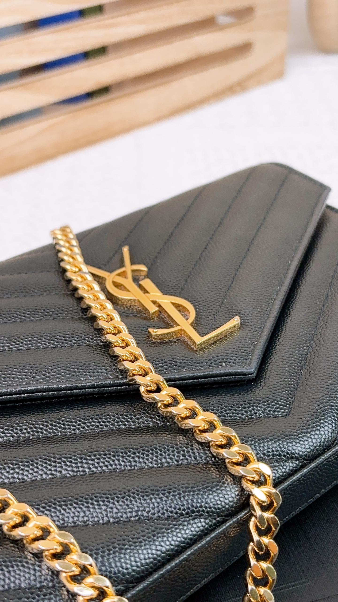 YSL Black Cassandre Envelope WOC GHW