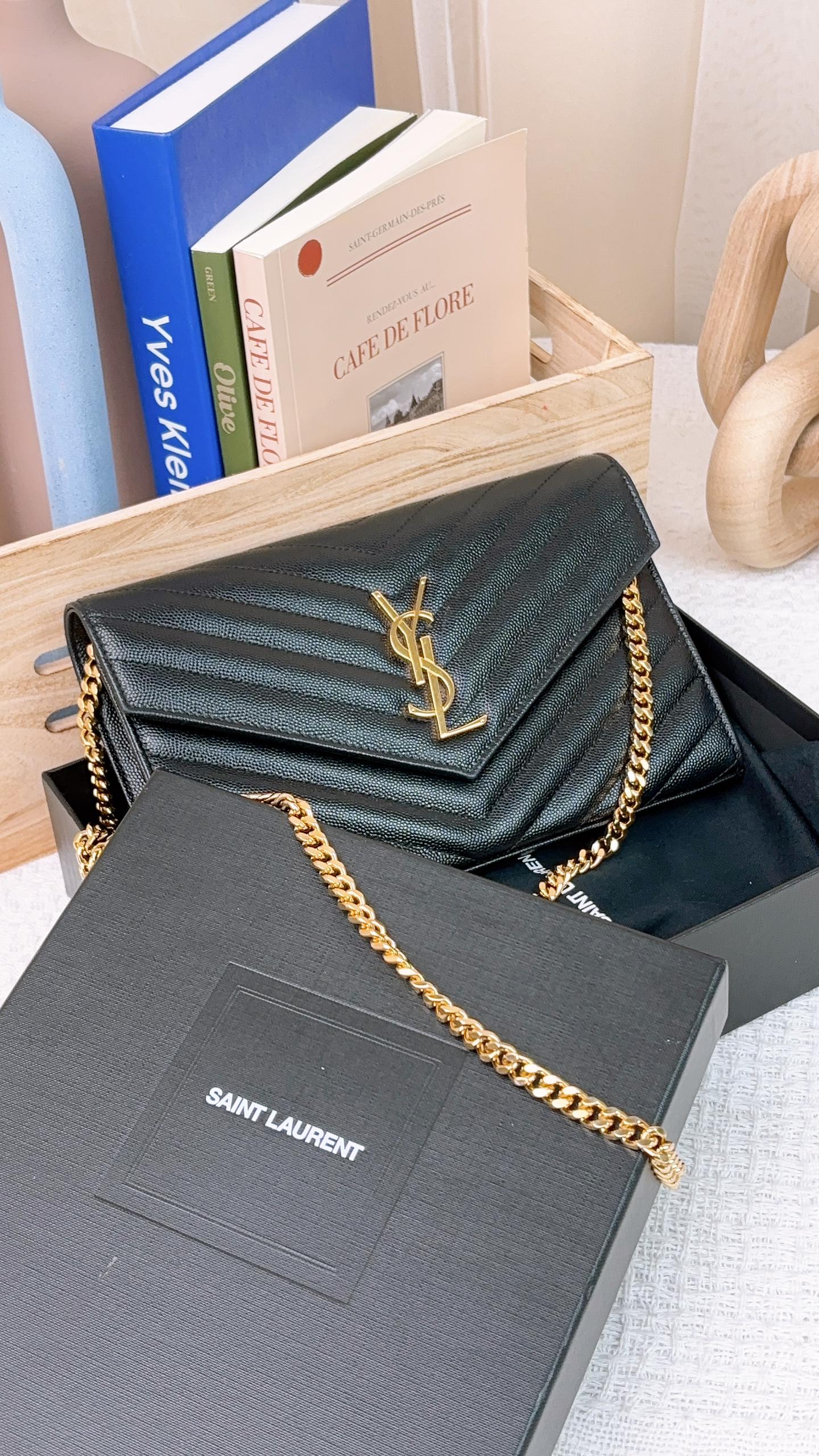 YSL Black Cassandre Envelope WOC GHW