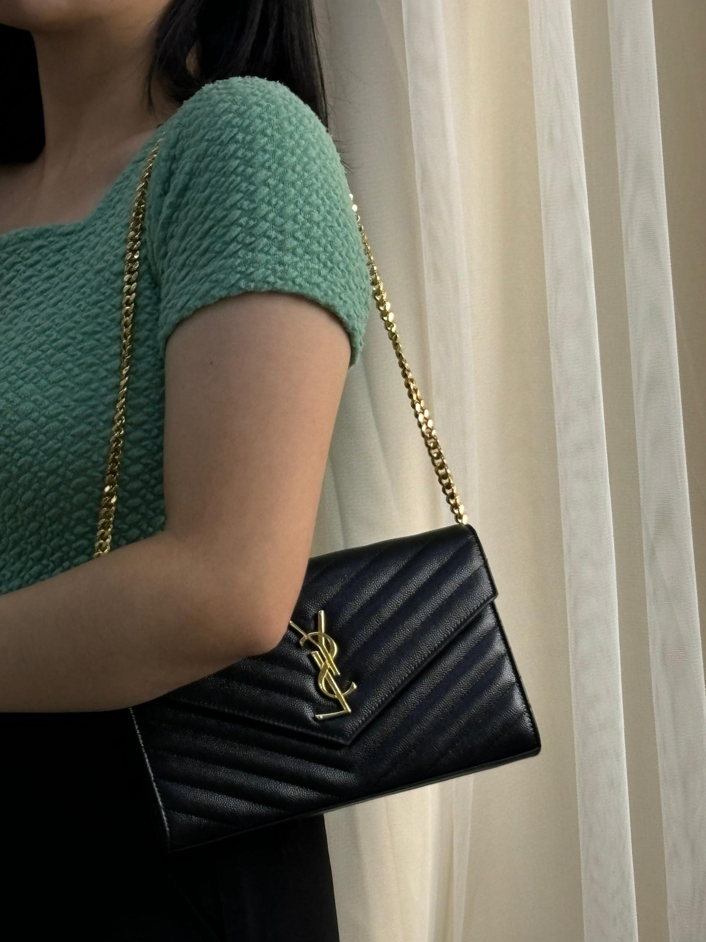 YSL Black Cassandre Envelope WOC GHW