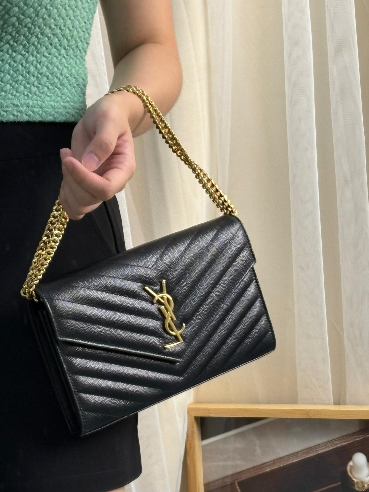 YSL Black Cassandre Envelope WOC GHW