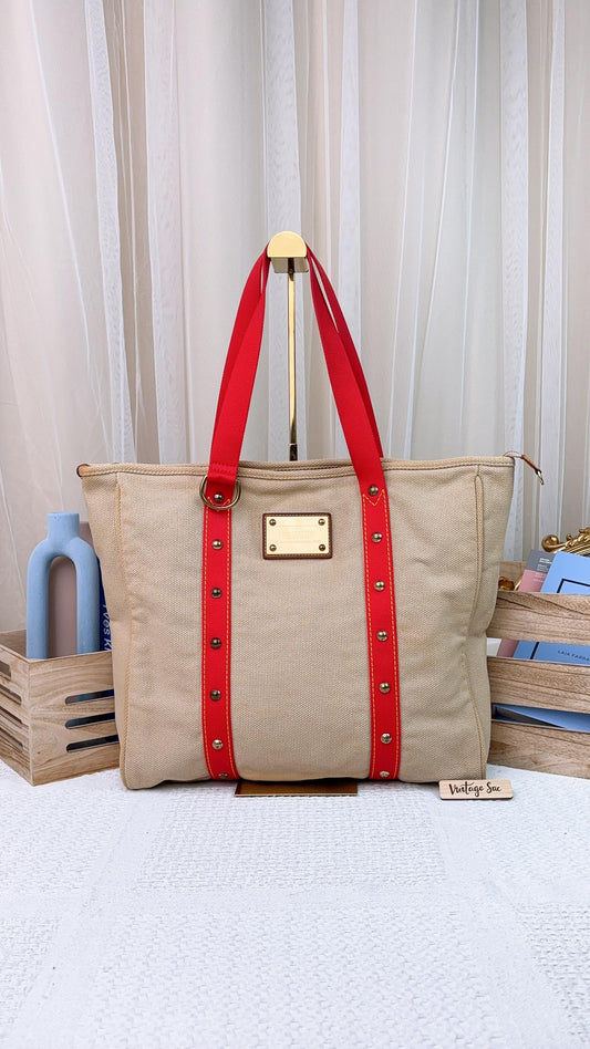 LV Beige Red Antigua Tote GM