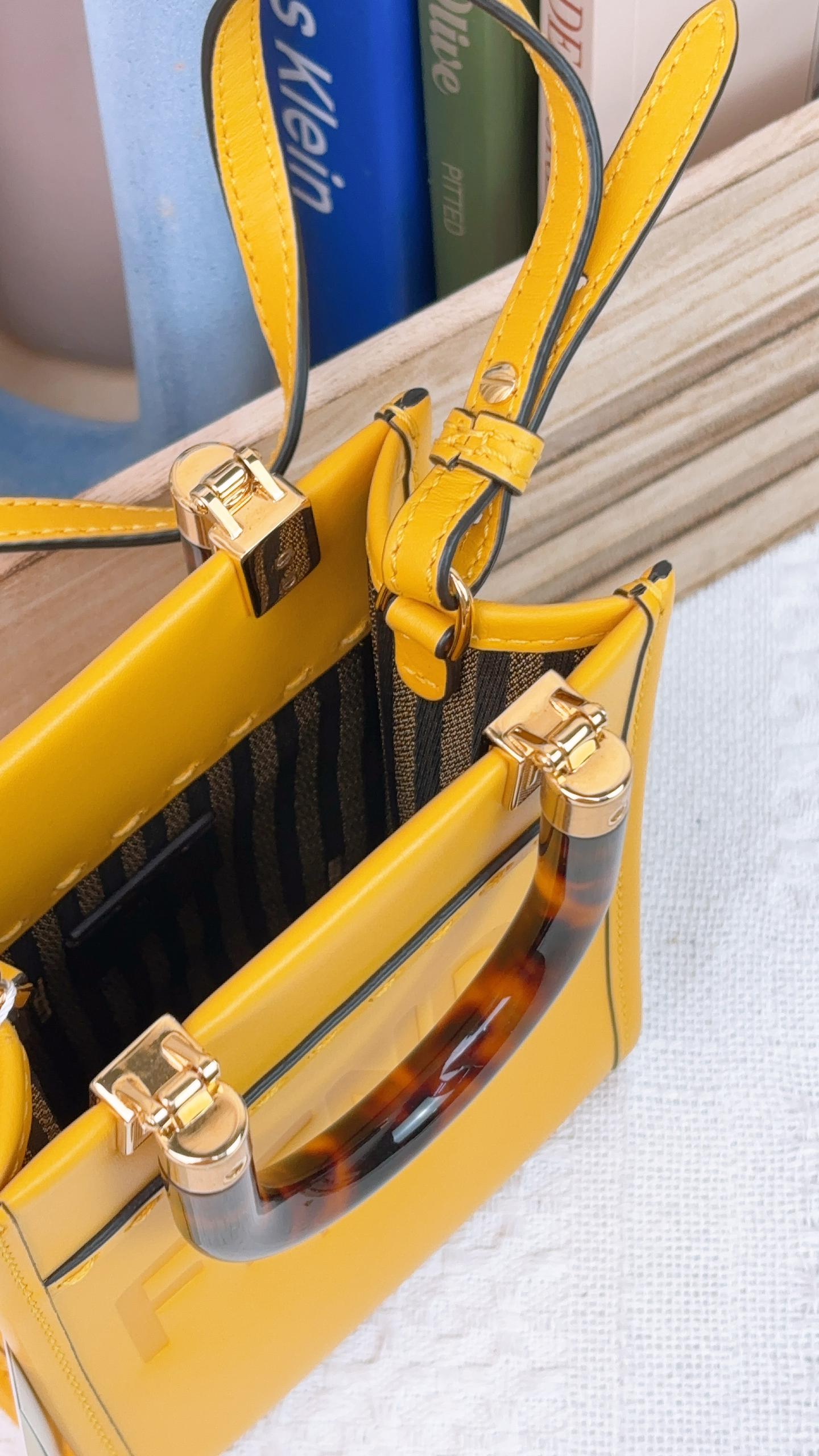 Fendi Yellow Calfskin Sunshine Mini Tote