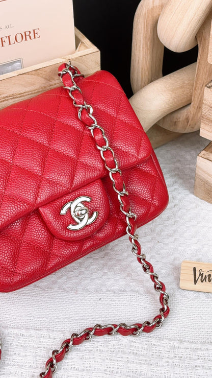 Chanel Red Caviar Mini Square Flap Bag SHW