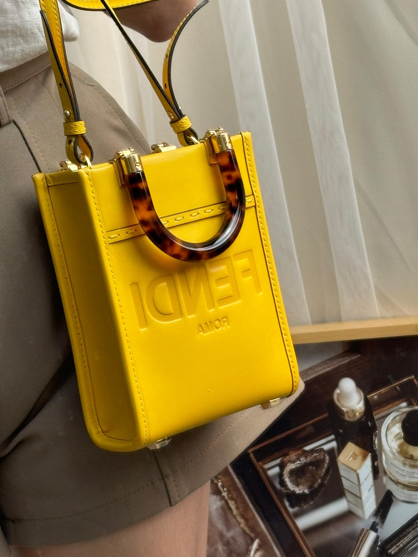 Fendi Yellow Calfskin Sunshine Mini Tote