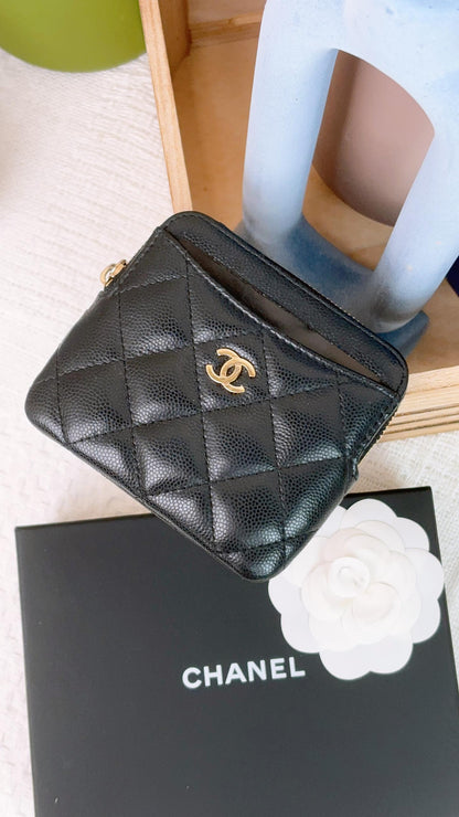 Chanel Black Caviar Zip Toast Compact Wallet LGHW