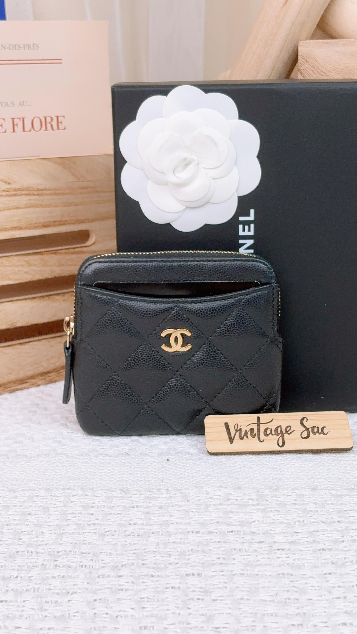 Chanel Black Caviar Zip Toast Compact Wallet LGHW