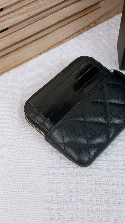 Chanel Black Caviar Zip Toast Compact Wallet LGHW