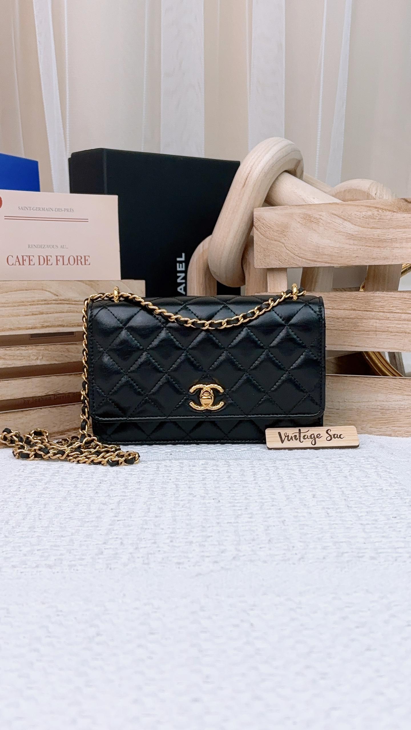 Chanel Black Shiny Lambskin 23C WOC GHW