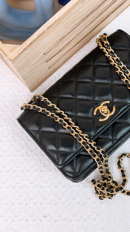 Chanel Black Shiny Lambskin 23C WOC GHW