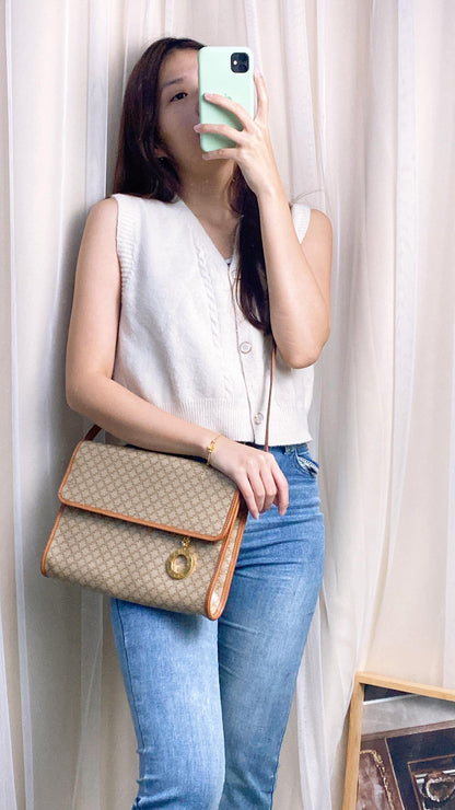 Celine Beige Macadam Flap Crossbody