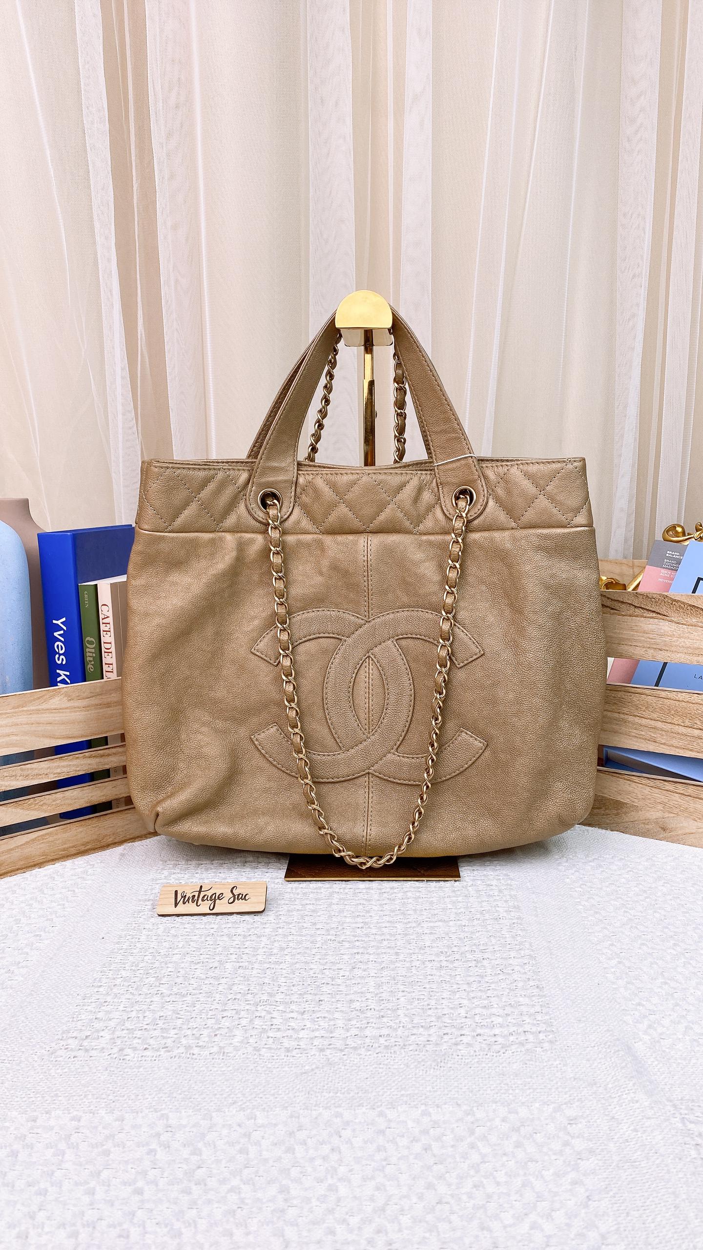 Chanel Dark Beige Caviar Top Handle 2 Way Bag