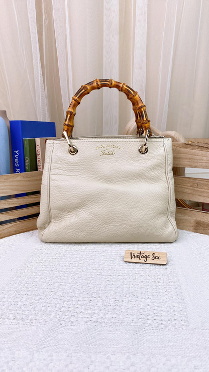 Gucci Off White Leather Mini Bamboo Tote