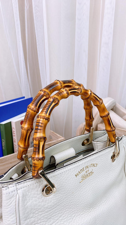 Gucci Off White Leather Mini Bamboo Tote