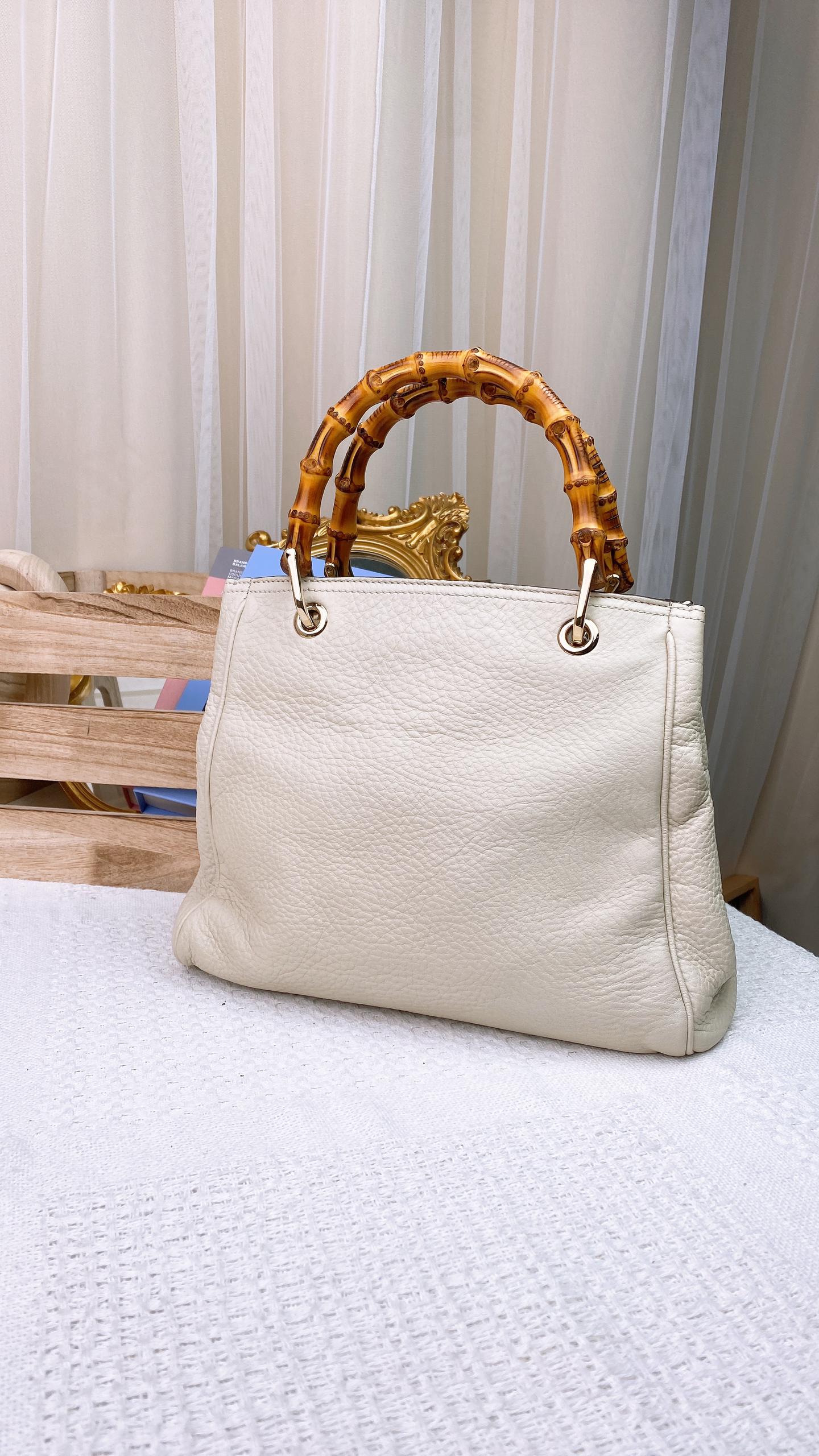 Gucci Off White Leather Mini Bamboo Tote