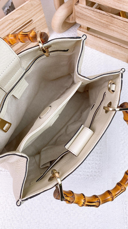 Gucci Off White Leather Mini Bamboo Tote