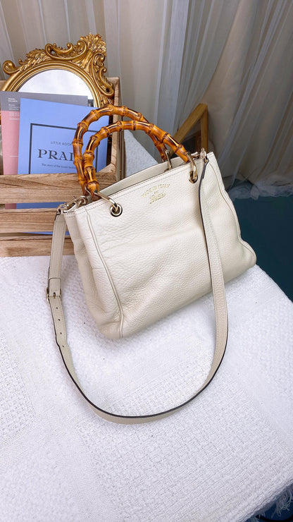 Gucci Off White Leather Mini Bamboo Tote