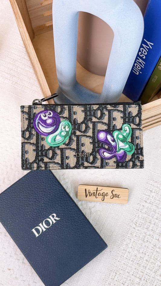 Dior Oblique Embroidered Zipped Card Holder (Kenny Scharf 2021 edition)