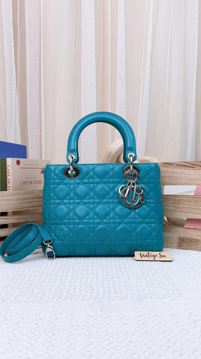 Dior Turquoise Lambskin Medium Lady D SHW