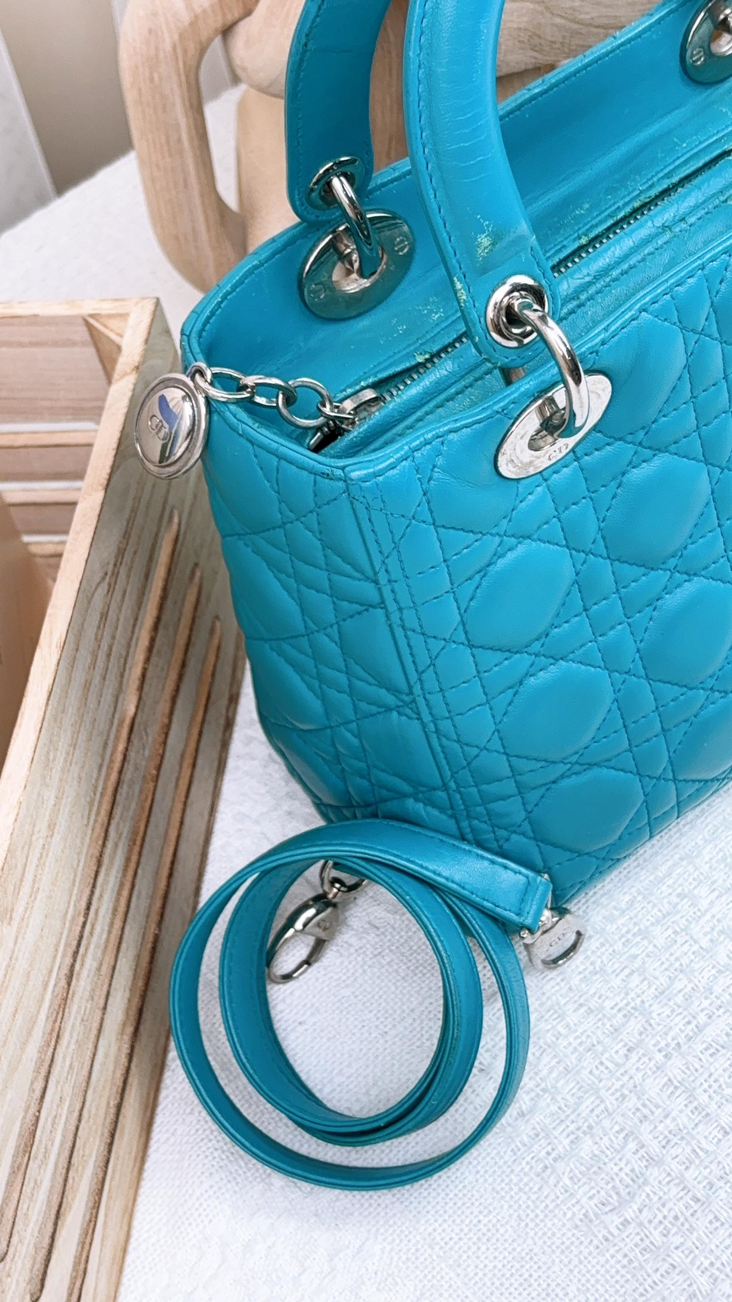 Dior Turquoise Lambskin Medium Lady D SHW