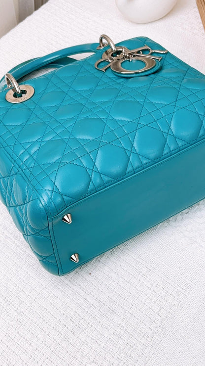 Dior Turquoise Lambskin Medium Lady D SHW