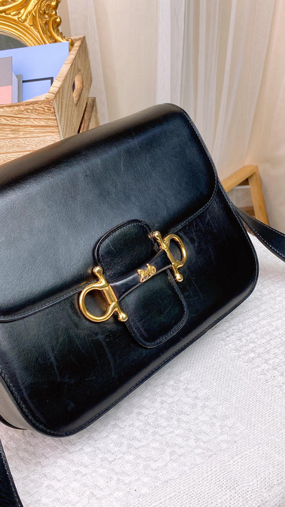 Gucci Black Horse Carriage Shoulder Bag