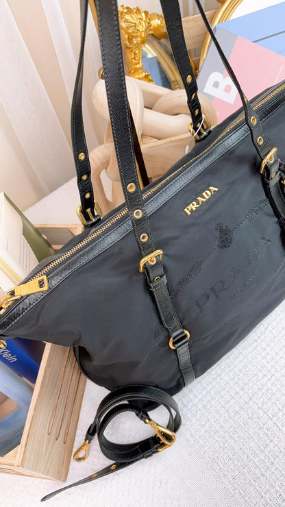 Prada Black Nylon Tessuto 2Way Bag GHW