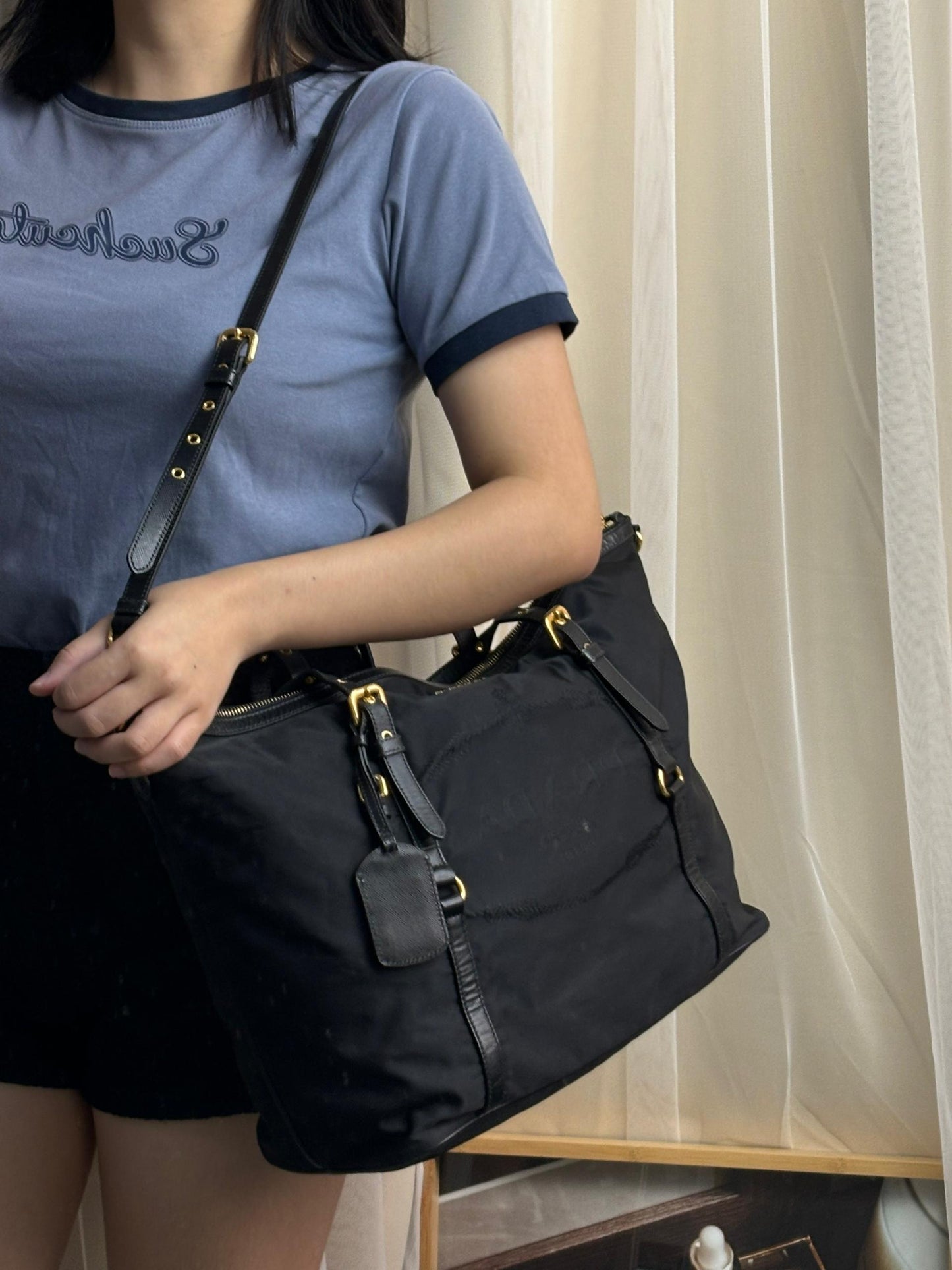 Prada Black Nylon Tessuto 2Way Bag GHW