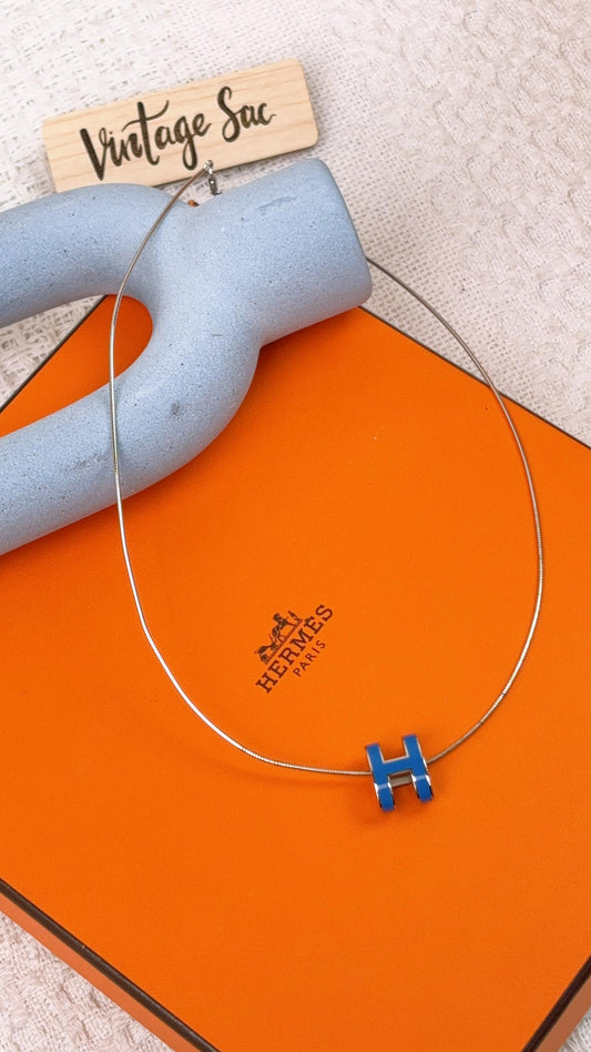 Hermes Silver Blue Pop H Necklace