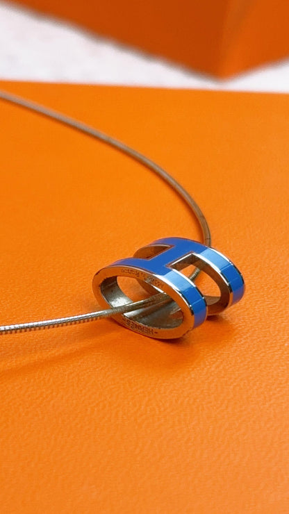 Hermes Silver Blue Pop H Necklace