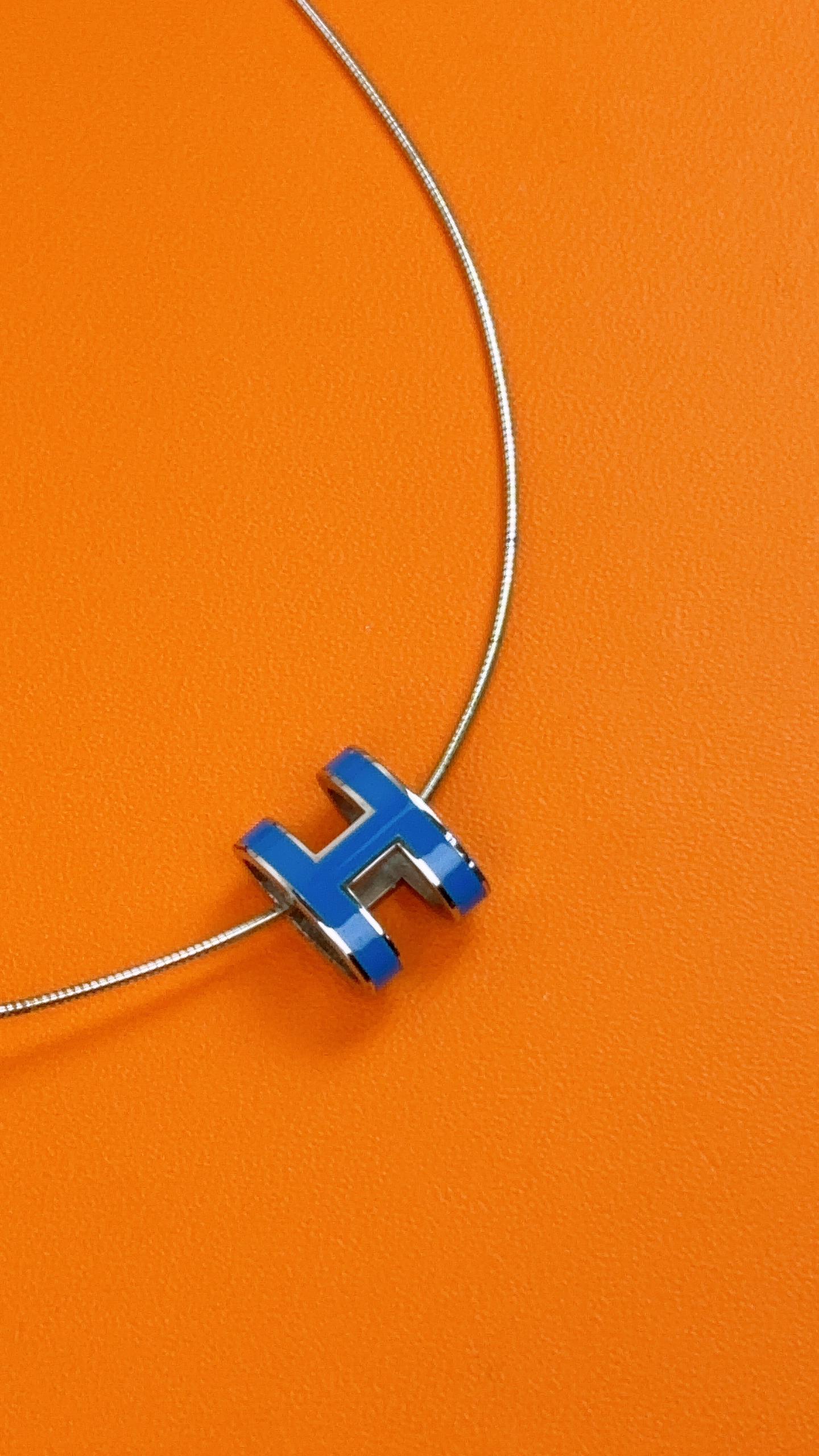 Hermes Silver Blue Pop H Necklace