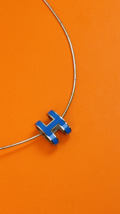 Hermes Silver Blue Pop H Necklace