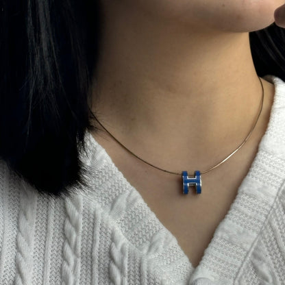 Hermes Silver Blue Pop H Necklace