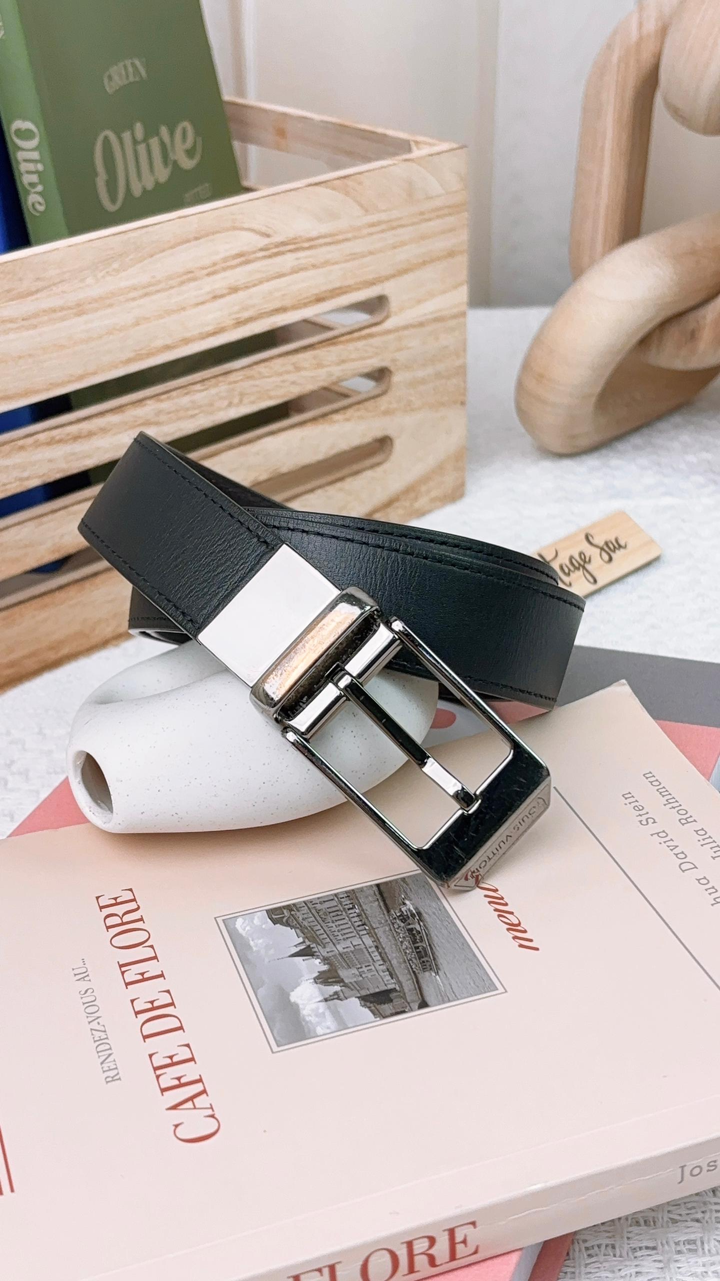 LV Silver Black Brown Reversible Belt 30mm