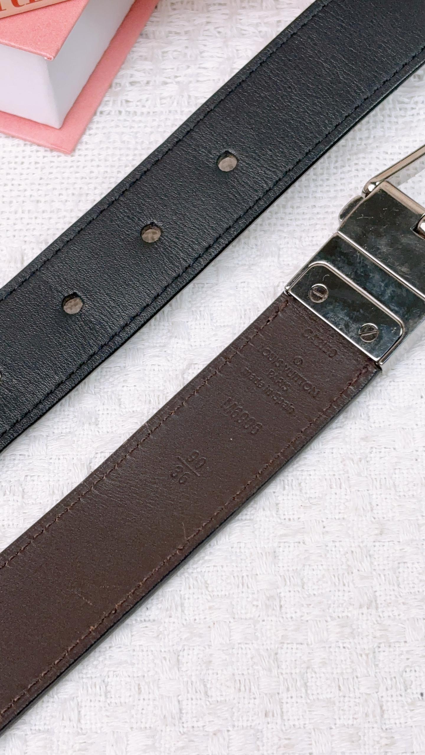 LV Silver Black Brown Reversible Belt 30mm