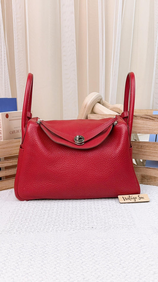 Hermes Red Clemence Lindy 30 PHW