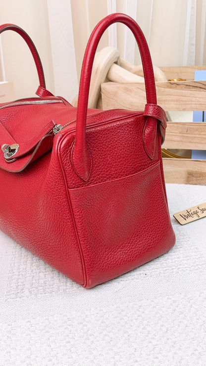 Hermes Red Clemence Lindy 30 PHW