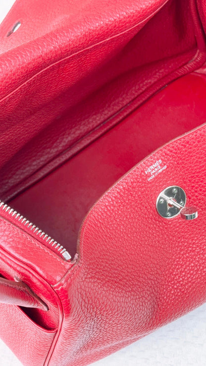 Hermes Red Clemence Lindy 30 PHW