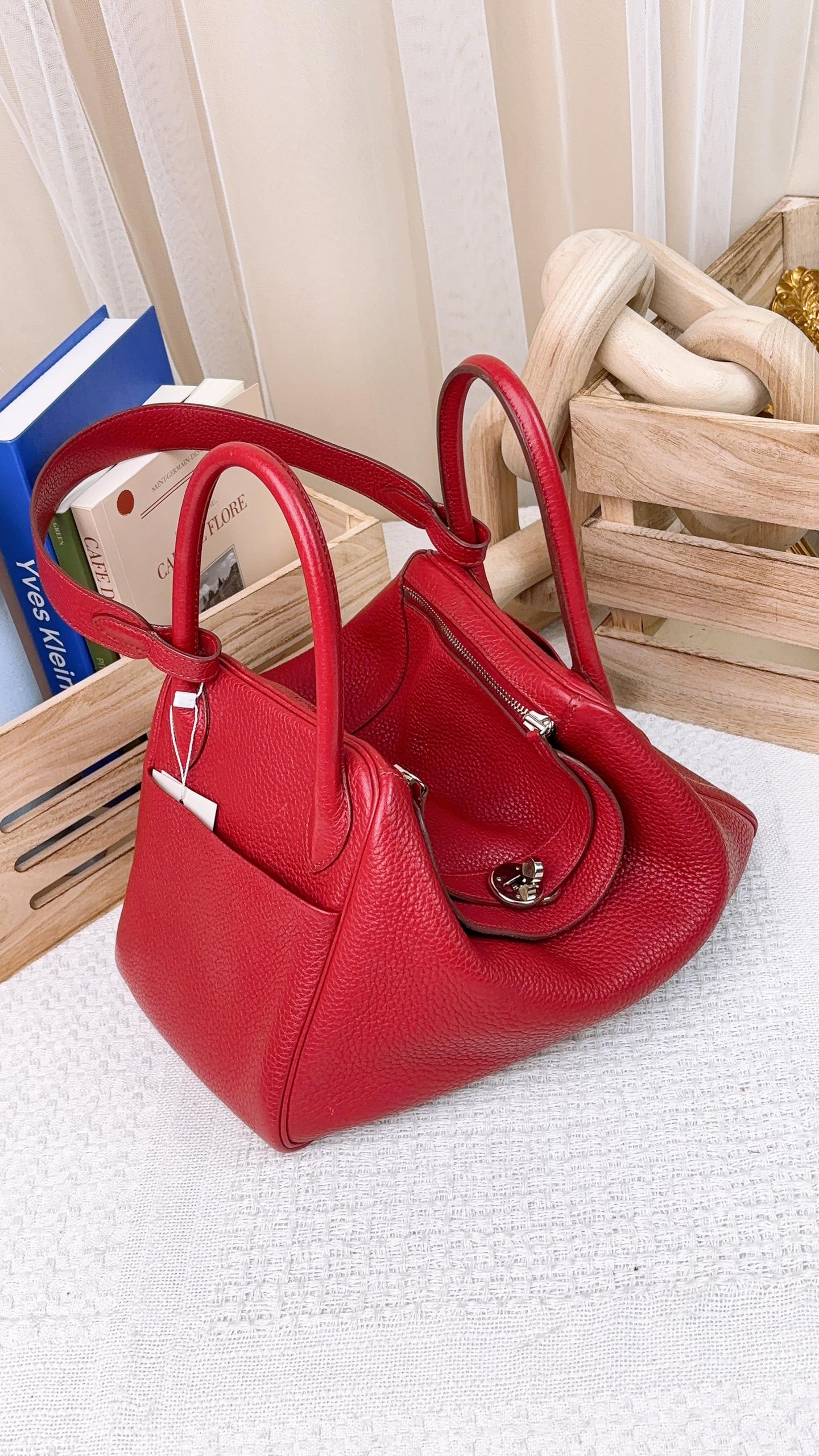 Hermes Red Clemence Lindy 30 PHW