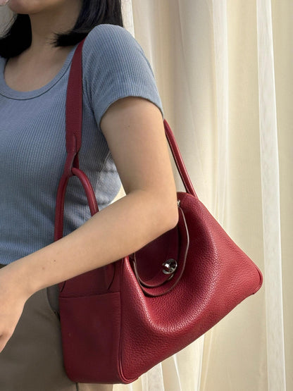 Hermes Red Clemence Lindy 30 PHW