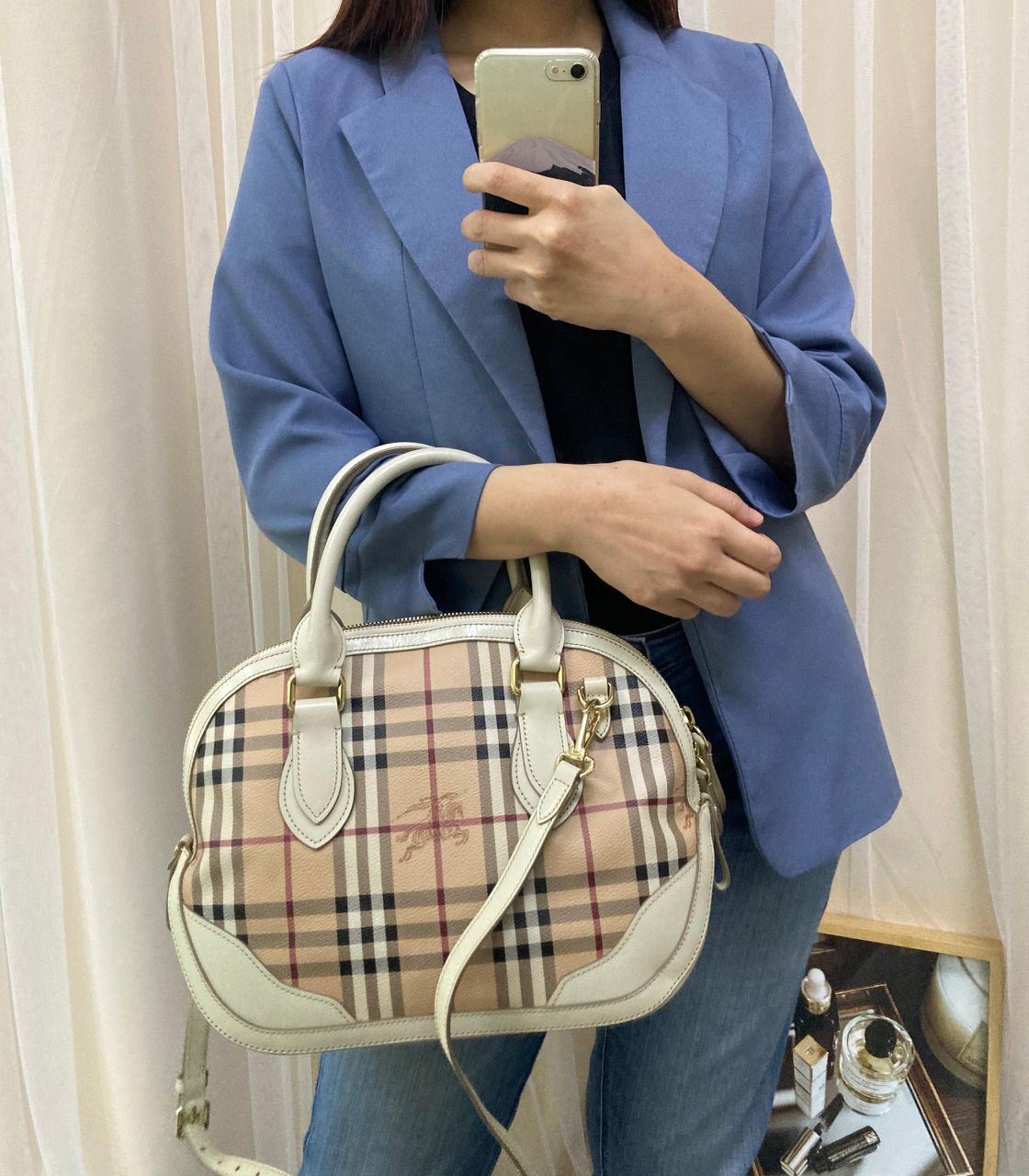 Burberry Beige Haymarket Check Orchard Bag