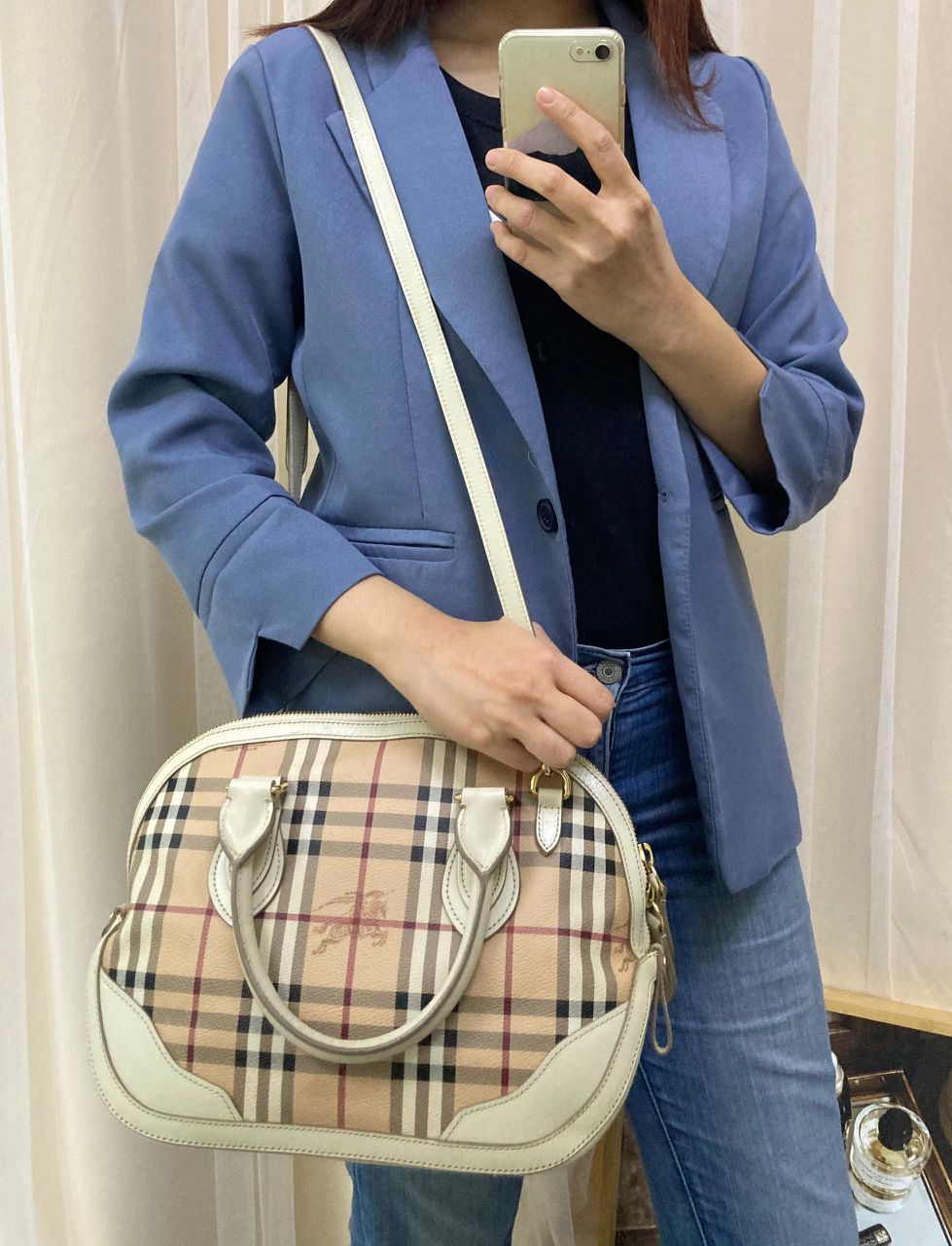 Burberry Beige Haymarket Check Orchard Bag