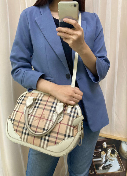 Burberry Beige Haymarket Check Orchard Bag