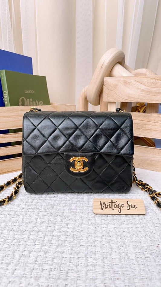 Chanel Vintage Black Mini Square GHW