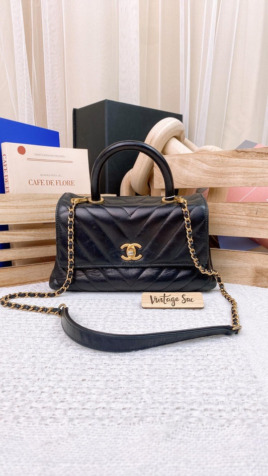 Chanel Black Small Chevron Coco Handle (GHW)