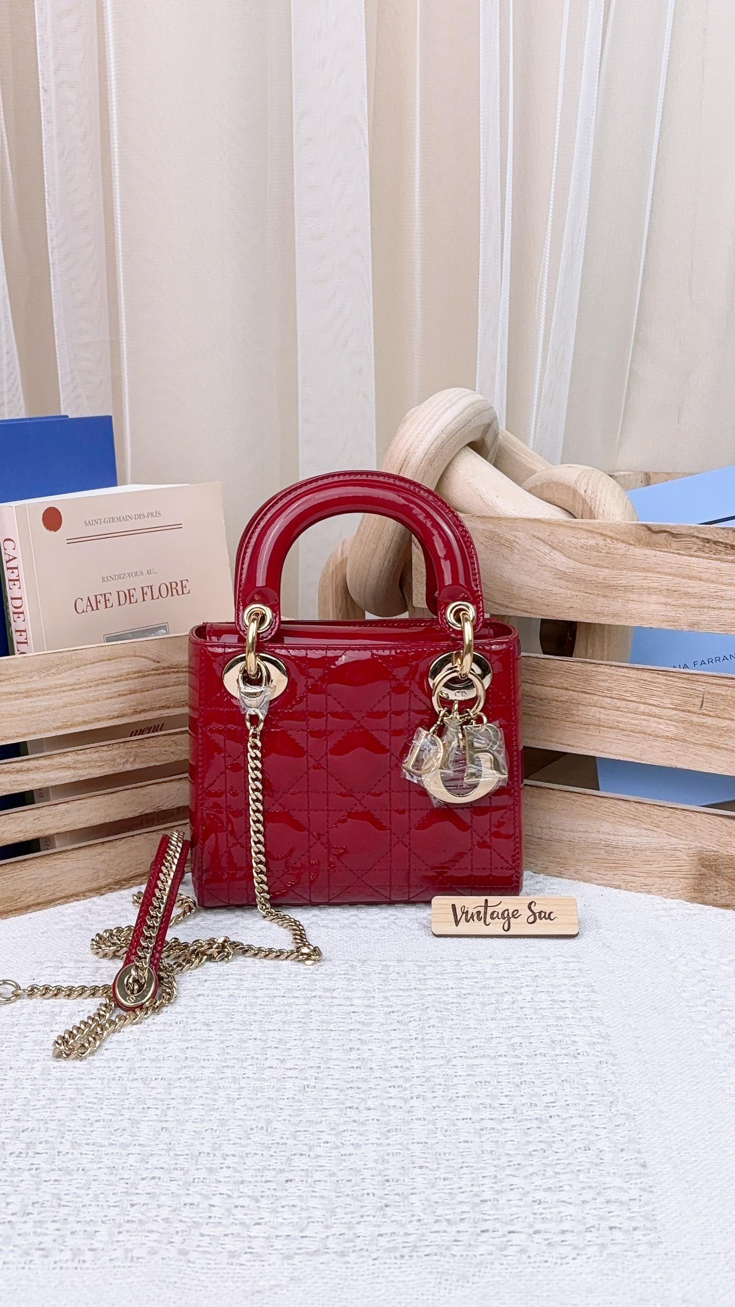 Dior Red Patent Mini Lady Dior GHW