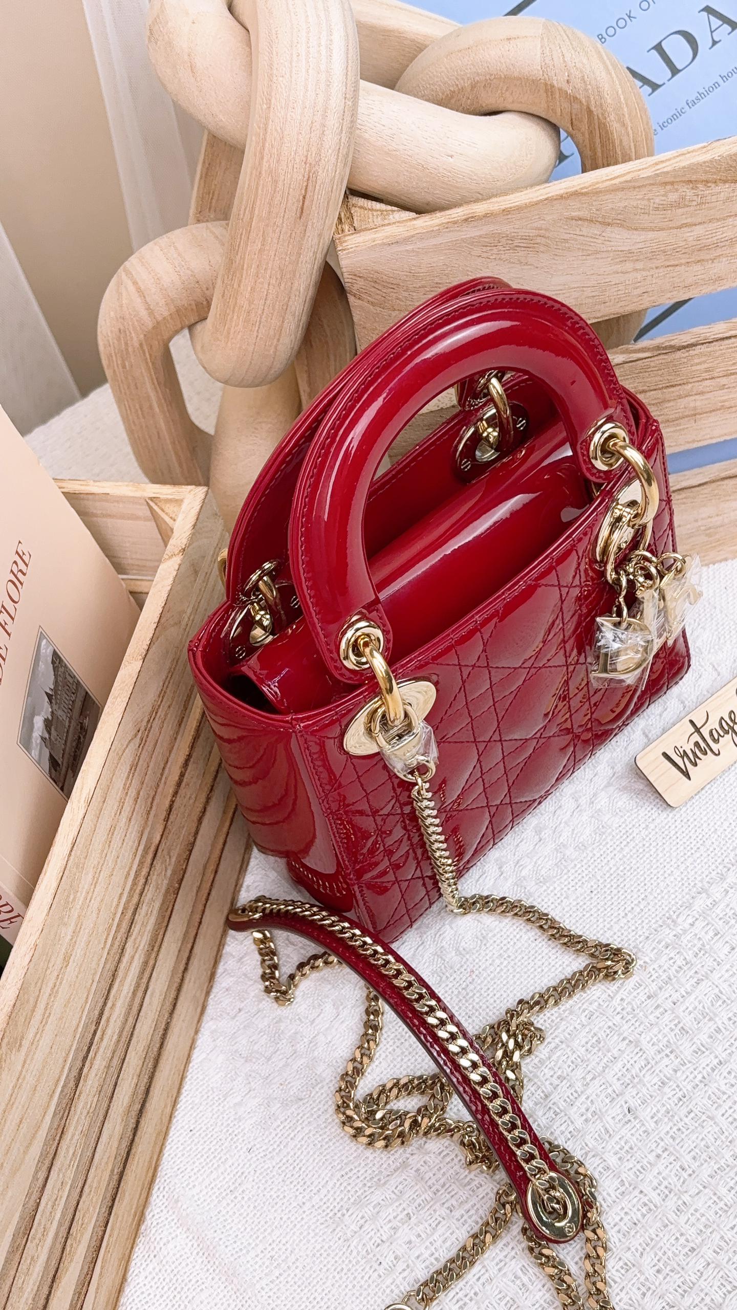 Dior Red Patent Mini Lady Dior GHW