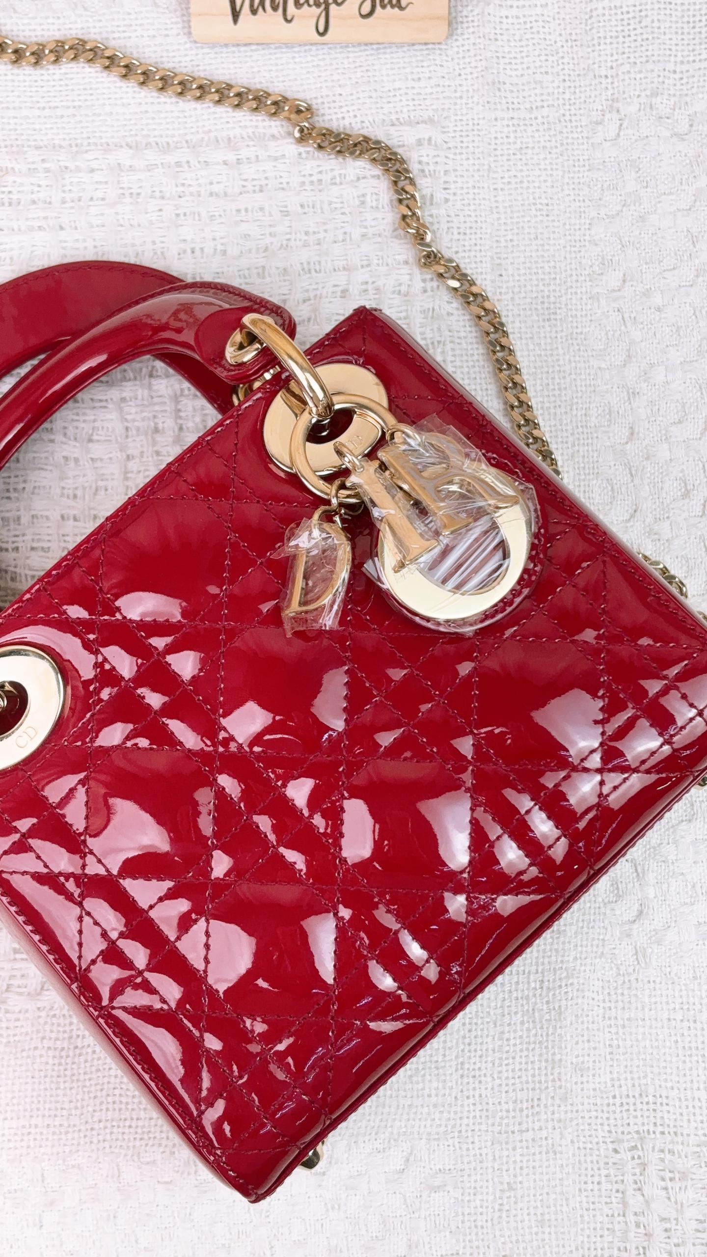 Dior Red Patent Mini Lady Dior GHW